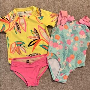Girls Tropical Swim Set with Pink Bikini Bottoms